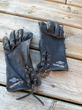 Harley-Davidson Genuine Leather Riding Gloves Black Lace Up Motorcycle